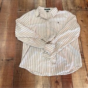 women’s striped white button up